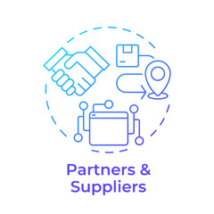 Partners and suppliers blue gradient concept icon. Teamwork, collaboration. Compliance, regulation. Round shape line illustration. Abstract idea. Graphic design. Easy to use in blog post, presentation