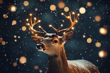 Deer with glowing antlers in winter