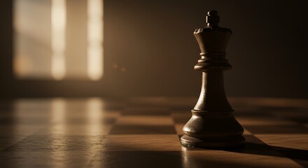 Solitary Chess King: Dramatic Light, Wooden Board, Dark Mood