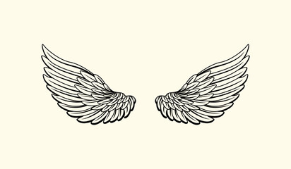 editable wings vector, angle, black and white, hawk, eagle, bird, feather wings , isolated background, Illustration silhouette art of angel demon wings set for t-shirt element