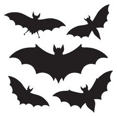 Silhouette bat fly collection white background