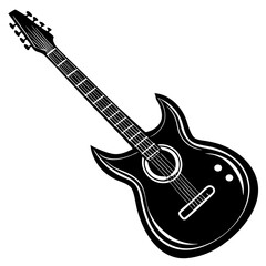 Obraz premium Vector silhouette of a guitar in a horizontal position