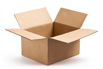 Open cardboard box, close up isolated on white background