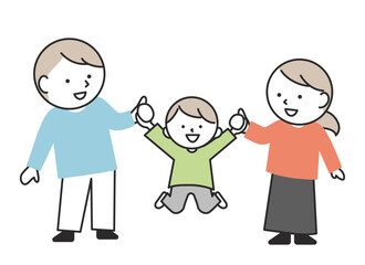 Child Hanging and Swinging While Holding Hands with Parents. Cute and Simple Family Illustration.
