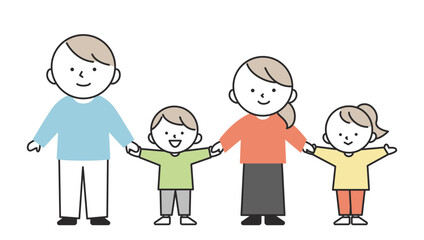 Smiling Family Holding Hands. Cute and Simple Illustration of Parents with Son and Daughter.