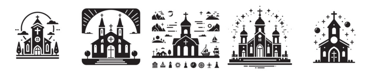 church silhouette icon vector set