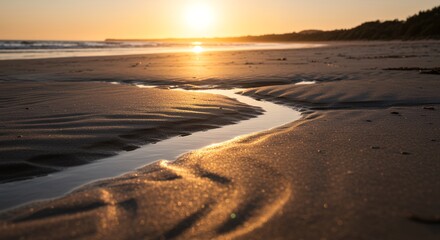 Sunset Beach Stream: Golden Hour Serenity at the Shoreline