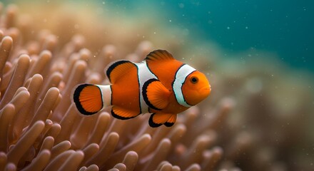 Oceanic Clownfish: Vibrant Beauty Amidst Coral Serenity