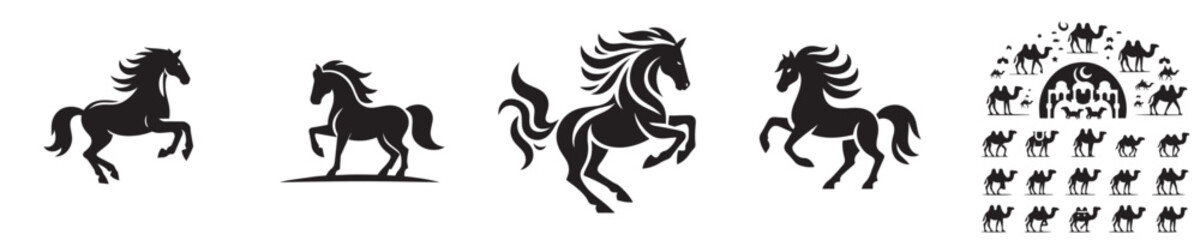 set of vector horse silhouette icons