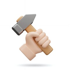 3D Render of a Hand Holding a Hammer
