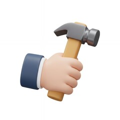 3D Render of a Hand Holding a Hammer: Construction, Repair, DIY Concept
