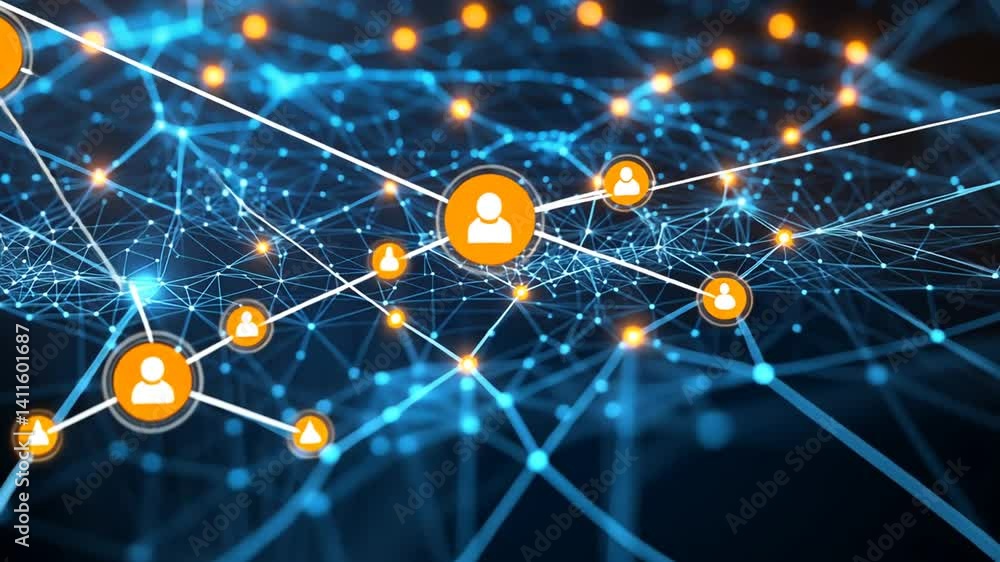 Fototapete digital network connection concept with user icons linking and interacting