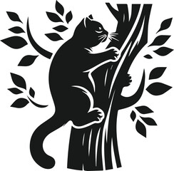 Cat with forest tree vector silhouette