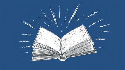 Minimalist Logo with White Book Drawing on Blue Background