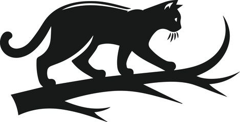 Cat with forest tree vector silhouette