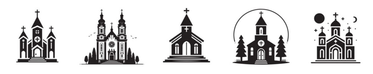 church silhouette icon vector set