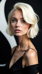 Fototapeta premium Chic platinum blonde against bold black and white shapes , minimal, portrait