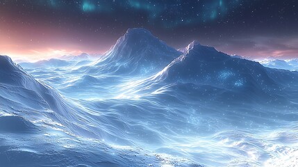 Fototapeta premium A surreal desert with flowing silver liquid dunes under a starry sky 