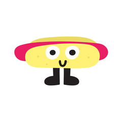 Cute character. Hot dog. Vector illustration for sticker, t-shirt design.