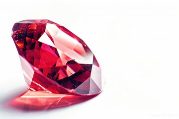A brilliant red gemstone reflecting light elegantly on a smooth surface in a bright, minimalist setting isolated on transparent background