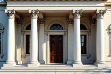 Obraz premium Grand marble pillars with intricate capitals grace building's front, pillar detail, classical column