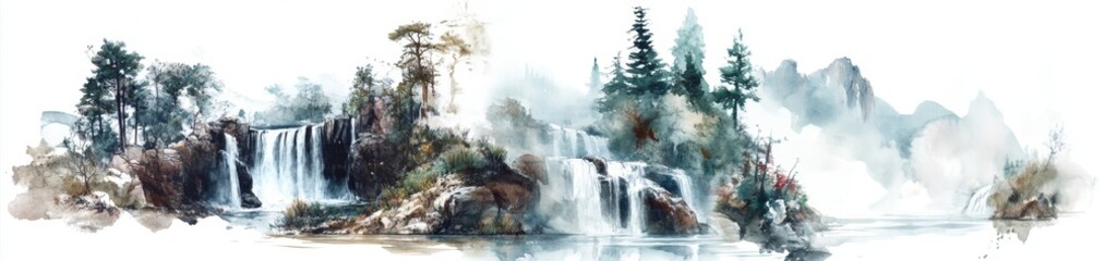 Majestic Waterfall in a Misty Mountain Landscape