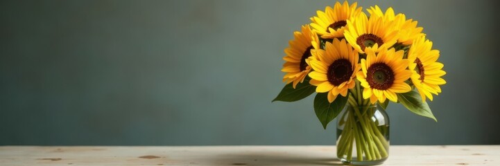 Obraz premium A massive sunflower bouquet, overflowing from a simple glass vase , bouquet, vase, nature