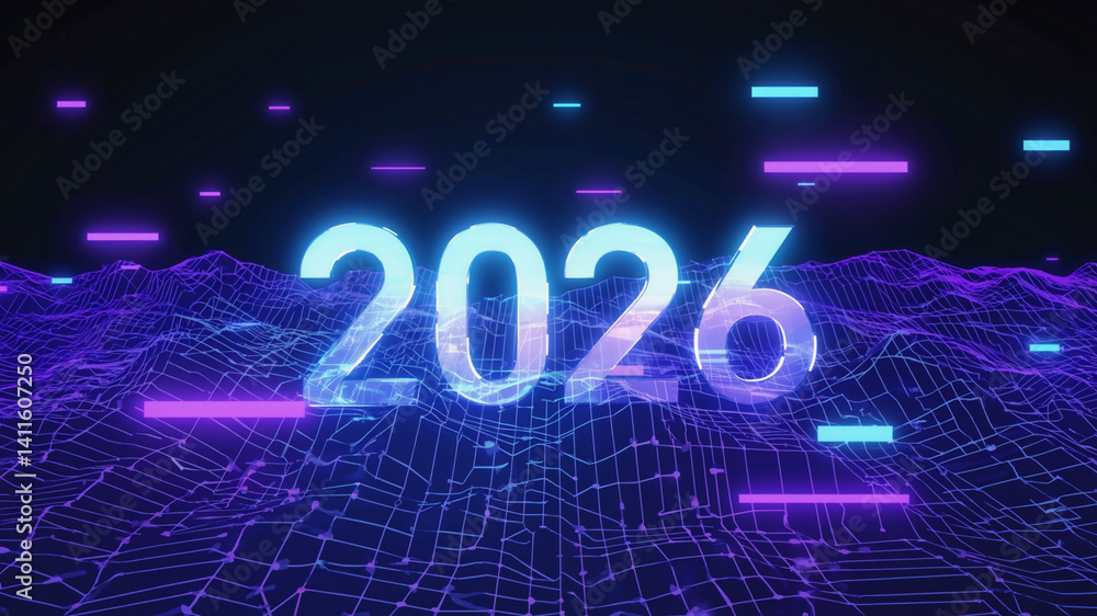 Fototapete an artistic writing style for the new year 2026 with a hyper-realistic concept in various modes