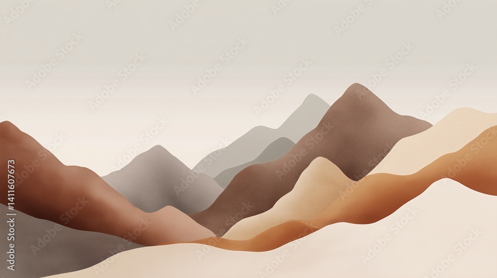 Poster abstract minimalist mountain range in warm neutrals