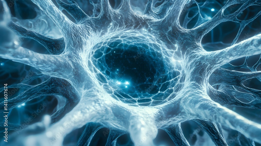 Poster detailed close-up view of a complex neural network structure.