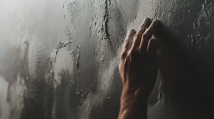 Plasterer smoothing out a wall surface for painting. Featuring plastering