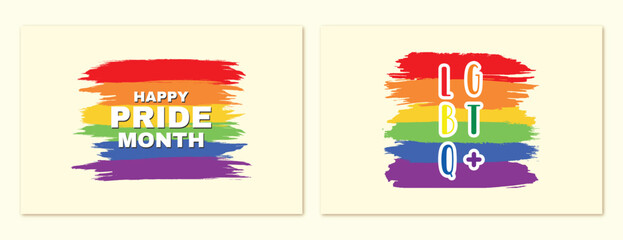 Pride, month, lgbtq, love, is, love, social media post and  banner design with colourful rainbow  brush, stroke, watercolour, vector file