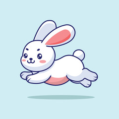 Cute Rabbit Running Cartoon Vector Icon Illustration. Animal Nature Icon Concept Isolated Premium Vector. Flat Cartoon Style