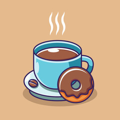 Hot Coffee With Donut Vector Icon Illustration. Food And Drink Icon Concept Isolated Premium Vector. Flat Cartoon Style