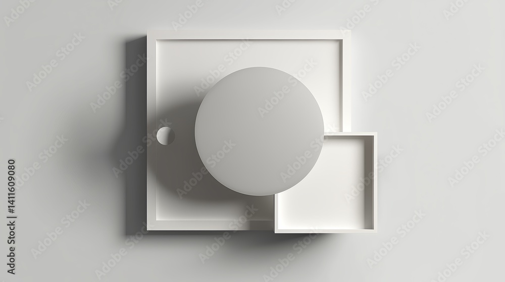 Poster Circle and square floating on a light grey background