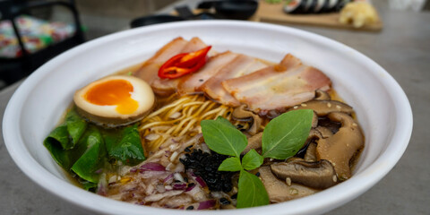 Ramen Bowl and Sushi Plate - Artistic Culinary Display