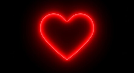 Glowing Red Heart Symbol - A vibrant red neon heart shape glows against a black background. Perfect for Valentine's Day, love, or romance themes