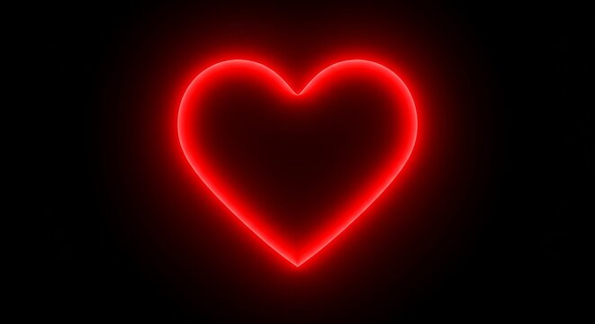 Glowing Red Heart Symbol - A vibrant red neon heart shape glows against a black background. Perfect for Valentine's Day, love, or romance themes