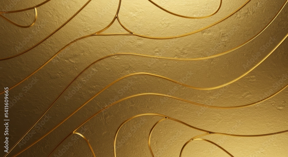 Poster golden abstract wave pattern - elegant gold texture with flowing wave lines, ideal for backgrounds, 