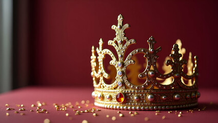 Fototapeta premium Elegant Prom Royalty Crowns: Luxurious Finishes & Intricate Detailing for Regal Symbolism - Perfect for Formal Prestige & Recognition on Prom Night - Photo Stock Concept