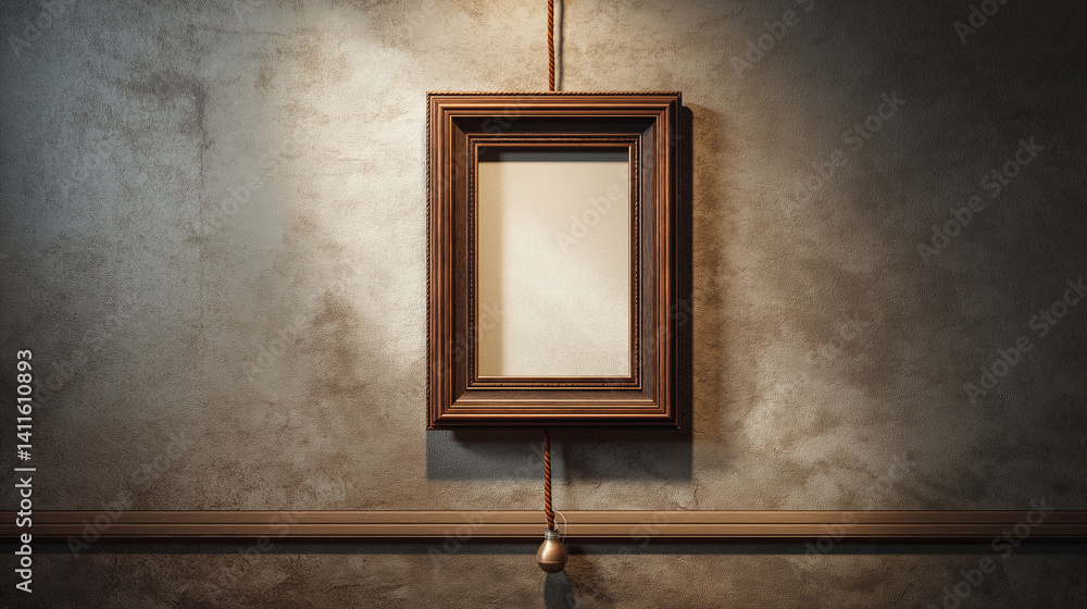 Poster empty picture frame hanging on a textured wall