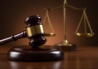 Close-up of a Gavel and Scales of Justice