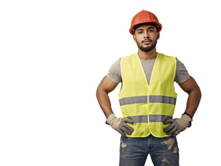 Bauarbeiter mit Sicherheitsweste und Schutzhelm PNG mit transparentem Hintergrund

