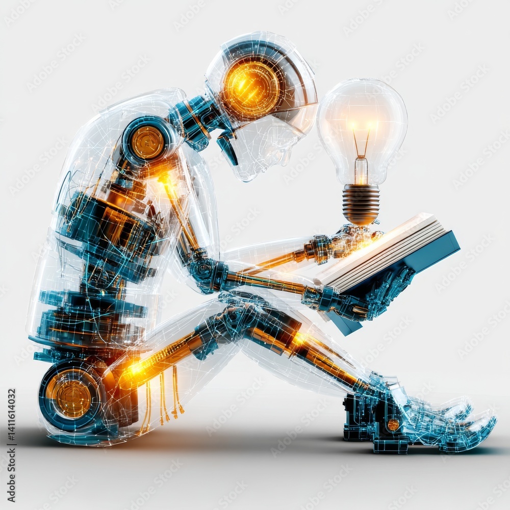 Poster robotic innovation: a conceptual render of artificial intelligence learning and generating bright id
