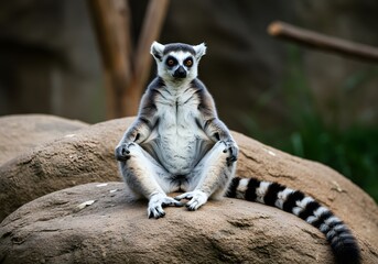 Fototapeta premium Lemur Sitting on a Rock