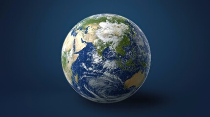 Fototapeta premium Earth globe, isolated, dark background, detailed view of continents and clouds
