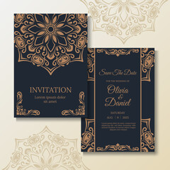 Naklejka premium Vintage invitation card decorated with mandala ornaments