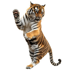 Obraz premium A full-body shot of a happy, dancing tiger, isolated on a transparent background, in PNG 