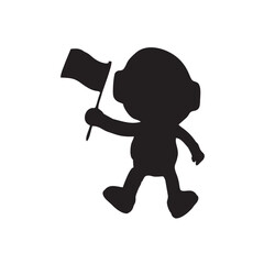 silhouette of an astronaut in outer space carrying a flag