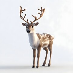 Obraz premium A charming fallow deer, digitally rendered, showcases its spotted coat and elegant antlers against a soft, bright background.